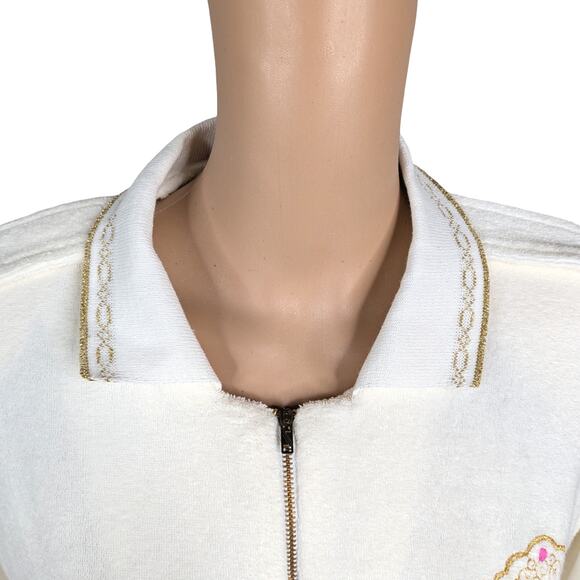 NWT Vtg 80s Leigh Karmitz Periphory I.Magnin White Gold Military Terry Robe SZ M - Picture 3 of 13